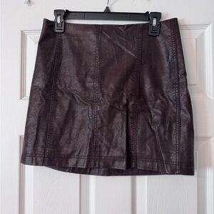 Free People Faux Leather Vegan Dark Brown Mini Skirt